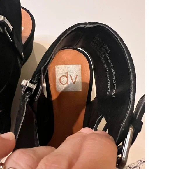 DV by Dolce Vita Black Faux Suede Wedge Buckle Gladiator Sandals - Size 7 - Picture 7 of 13